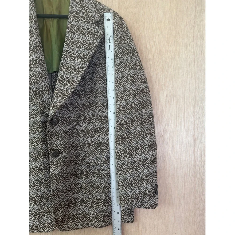 Sir Walter University Mens Brown Geometric Double Knit Suit Jacket Blazer 40R